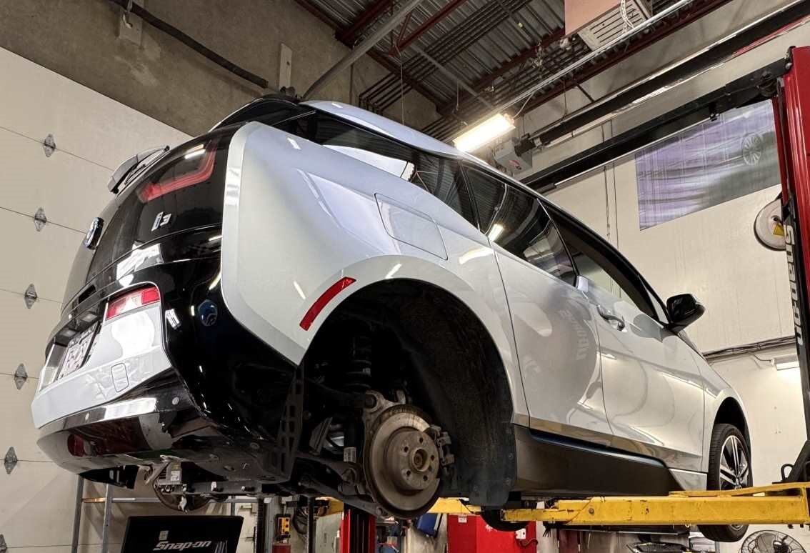 BMW i3 Electric Car in the shop for maintenance at CG Motorsports