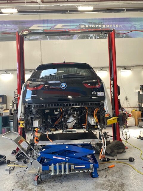 BMW Electric Car in the shop for maintenance at CG Motorsports