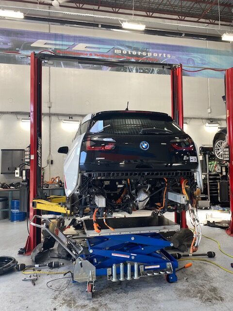 BMW Electric Car in the shop for maintenance at CG Motorsports